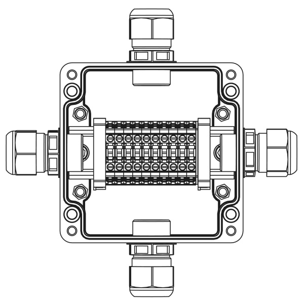 Взрывозащ. клемм. коробка из полиэстера TBE-P-03-(10xCBC.4)-1xPACMP(A)(B)(C)(D)1Ex e IIC Т5 Gb / Ex tb IIIC T95°C Db IP66 DKC