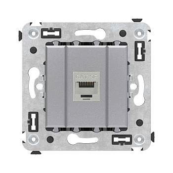 Компьютерная розетка RJ-45 без шторки в стену, кат.5e одинарная экранированная, "Avanti", "Закаленная сталь" DKC