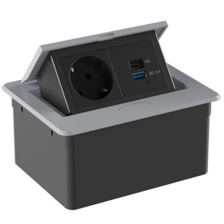 Donel Настольный встраиваемый выдвижной розеточный блок 4 мод. (2 мод. 45х45), алюминий