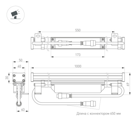 Линейный прожектор AR-LINE-1000-12W Warm3000 (GR, 15x60 deg) 230V IP65 Arlight, 