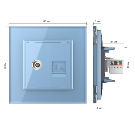 Розетка ТВ/КОМП RJ-45 Синяя Livolo