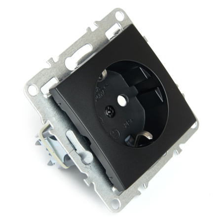 Розетка 1-местная с/з (механизм), STEKKER, PST16-9110-03, 250В, 16А с защитной шторкой, серия Эрна, черный