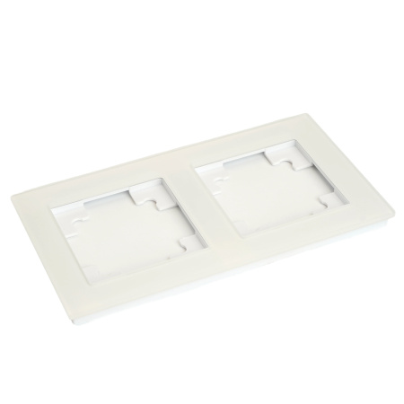 Рамка 2-местная, стекло, STEKKER, GFR00-7002-01М, серия Катрин, белый матовый