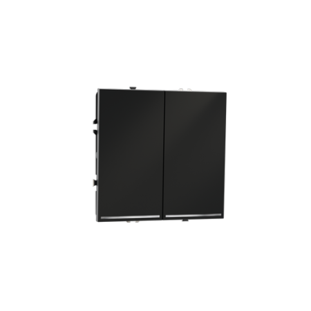 Проходной переключатель встраиваемый Voltum S70 двухклавишный с подсветкой 10А, (черный матовый)