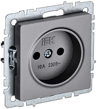 BRITE Розетка 1-местная без з/з без защитных шторок 10А РС10-1-0-БрС сталь IEK BRITE Розетка 1-местная без з/з без защитных шторок 10А РС10-1-0-БрС сталь IEK