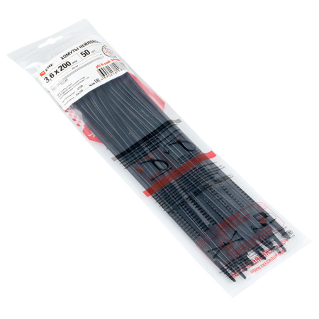 Хомут P6,6 стандартный (ч), 3,6x200 (50шт) FlexLock PROxima EKF
