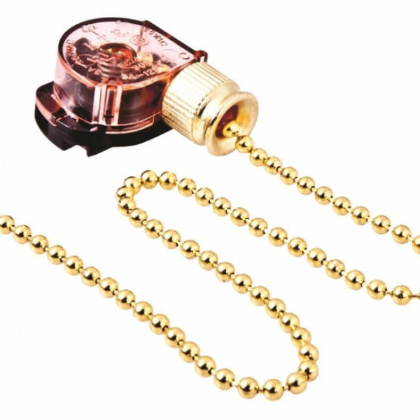 Выкл. д/бра (сонетка) с цепочкой 270мм золото с дерев. наконеч. REXANT