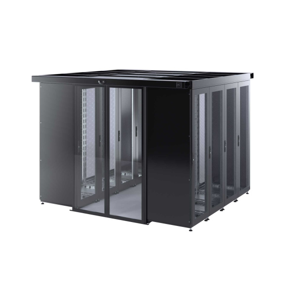 Холодный коридор, шириной 1200мм, высотой 2120, глубиной шкафов 800мм и глубиной коридора 1,7 м, с автоматическими дверями, и задней панелью DKC