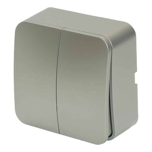 Выключатель открытой установки 2-клавишный, STEKKER, 250В, 10А, IP20, серия София, серебро, MSW10-20-03