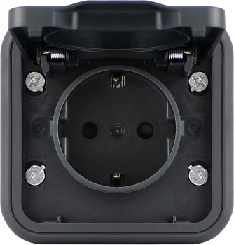 Donel W55 Розетка 1-я с защ.крышкой,2К+З. и шт., накладная, антрацит, IP55, серия (тип) DIP55