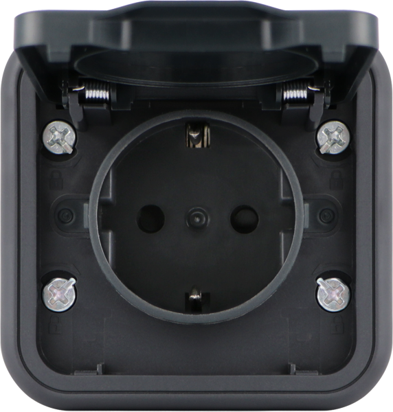 Donel W55 Розетка 1-я с защ.крышкой,2К+З. и шт., накладная, антрацит, IP55, серия (тип) DIP55