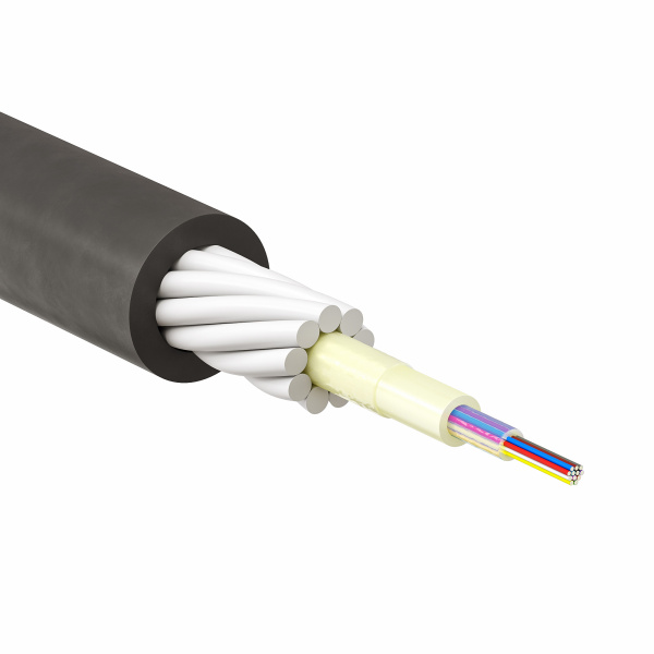 Кабель волоконно-оптический, центр.мод., брон.пласт.прутками, для прокладки в грунт, нг(А)-HF, 24 ОВ, кат.OS2 (G.652.D) диэлектрический, 8 кН DKC