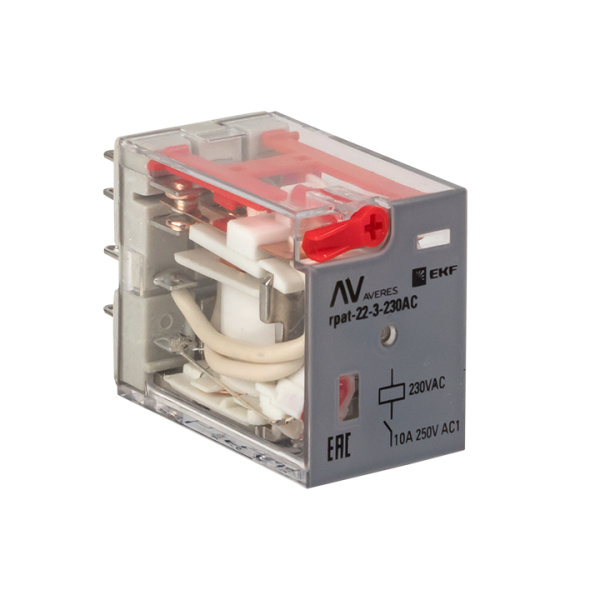 Реле промежуточное с кнопкой и мех, Индикацией RPAt 22/3 10A 230В AC AVERES EKF