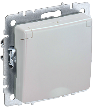 BRITE Розетка 1-местная с з/з с защитными шторками и крышкой 16А IP44 РСбш10-3-44-БрЖ жемчуг IEK