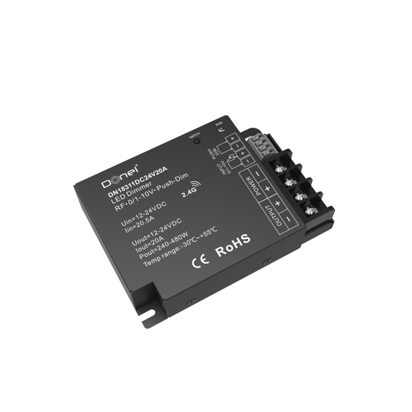 Donel RF контроллер, напряжение питания 12-24V, 1х20А, выходная мощность 1×(240-480)W, Push-Dim, 0/1-10V,серия:DN8URZ
