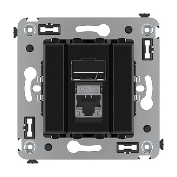 Компьютерная розетка RJ-45 в стену, кат.5e одинарная экранированная, "Avanti","Черный квадрат" DKC