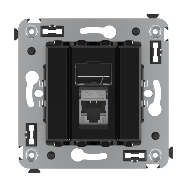 Компьютерная розетка RJ-45 в стену, кат.5e одинарная экранированная, "Avanti","Черный квадрат" DKC