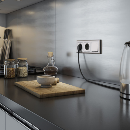 Встраиваемые механизмы Розетка СУ 1 мест. с зазем. и шторками 16А глянцевый никель IP20 Werkel