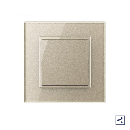 Двухклавишный проходной механический выключатель 1 пост, цвет шампань Livolo