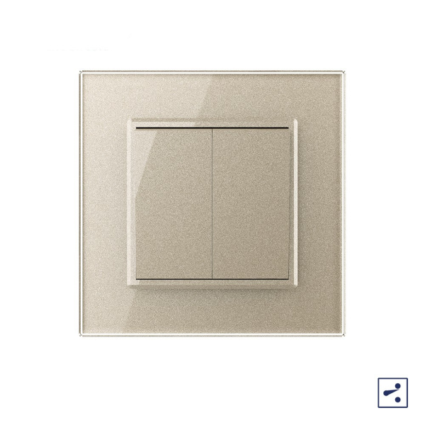 Двухклавишный проходной механический выключатель 1 пост, цвет шампань Livolo