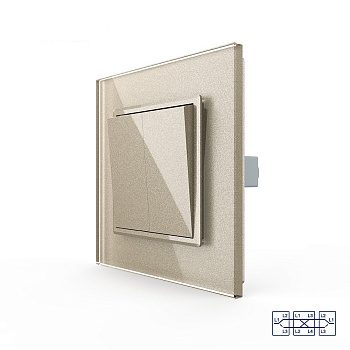 Двухклавишный перекрестный механический выключатель 1 пост, цвет шампань Livolo