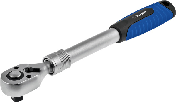 Трещотка для торцовых головок "ЭКСПЕРТ" (1/2"), телескопич, Cr-V, 72 зубца, хроматированное покрытие, быстрый сброс ЗУБР