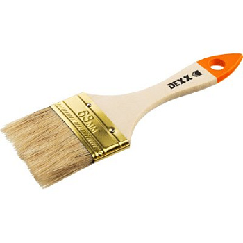 Кисть флейцевая, деревянная ручка, натуральная щетина, индивидуальная упаковка, 63мм DEXX
