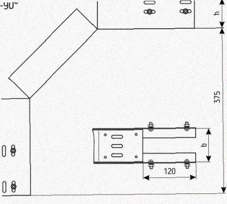 Лоток перфорированный КС 100х80-90 УХЛ1 для поворота трассы вниз на 90, горячее цинкование, S1,5