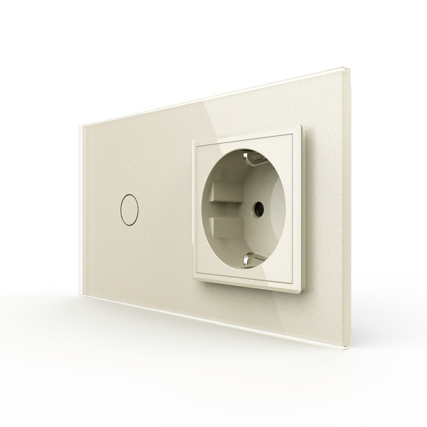 Одноклавишный сенсорный выключатель с розеткой 2 поста, цвет жемчужный Livolo