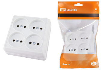 Розетка четырехместная 2П открытой установки IP20 10A белая "Ладога" TDM Розетка четырехместная 2П открытой установки IP20 10A белая "Ладога" TDM