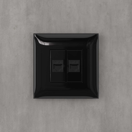 Компьютерная розетка RJ-45 без шторки в стену, кат.5е двойная, "Avanti", "Черный квадрат" DKC