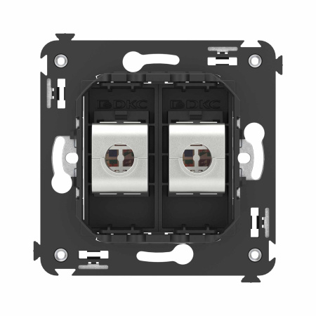 Компьютерная розетка RJ-45 без шторки в стену, кат.6 двойная экранированная, "Avanti", "Черный матовый" DKC