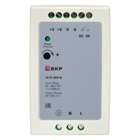 Блок питания на DIN рейку 100Вт, Uвх ~ 220 В AC m, Uвых - 48 В DC постоянного тока EKF
