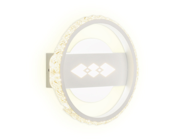 Настенный светодиодный светильник с хрусталем FA221 WH белый LED 6400K+3000K 24W D200*40 Ambrella Light