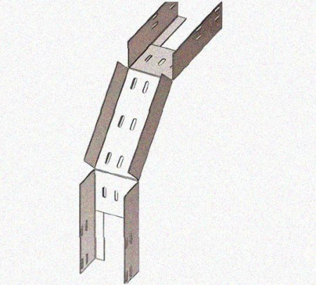 Лоток перфорированный КС 100х50-90 УХЛ1 для поворота трассы вниз на 90, оцинкованный лист S1,0
