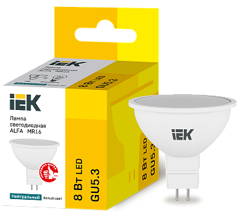 Лампа светодиодная ALFA MR16 софит 8Вт 230В 4000К GU5,3 IEK