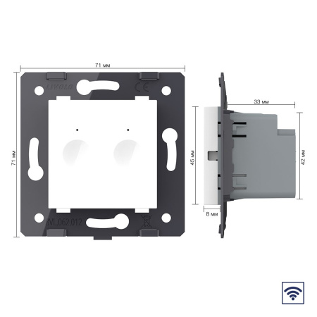 Двухклавишный сенсорный выключатель Module с функцией радиоуправления, цвет белый (механизм) Livolo