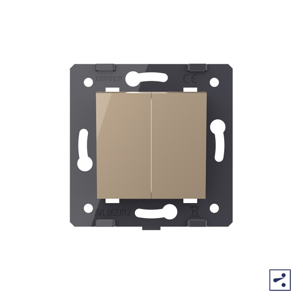 Двухклавишный проходной механический выключатель, цвет золотой (механизм) Livolo