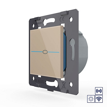 Одноклавишная импульсная сенсорная кнопка Quadro сухой контакт с радиоупр., золотой (мех.) Livolo