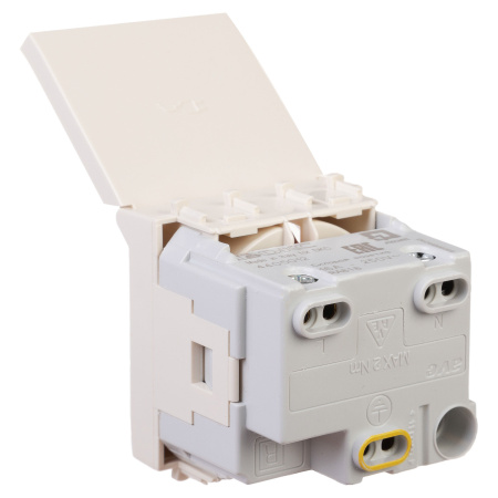 Розетка с крышкой модульная, 2P+E, с з/ш, "Avanti", "Ванильная дымка", 2 модуля DKC