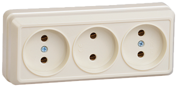 Розетка 3-местная ОУ РС23-2-ОК без з/з 10А ОКТАВА кремовый IEK