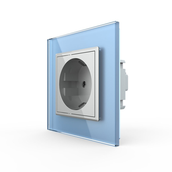 Розетка Livolo 1 пост Серая с синей рамкой VL-C7C1EU-15/19