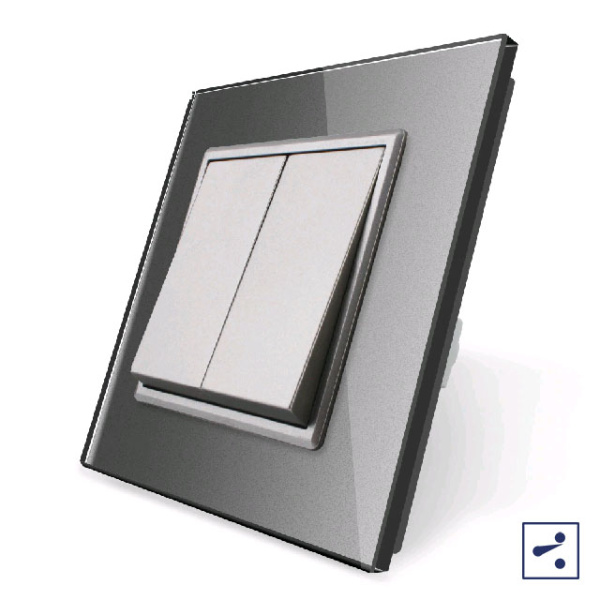 Механический проходной выключатель 2 клавиши Серый Livolo