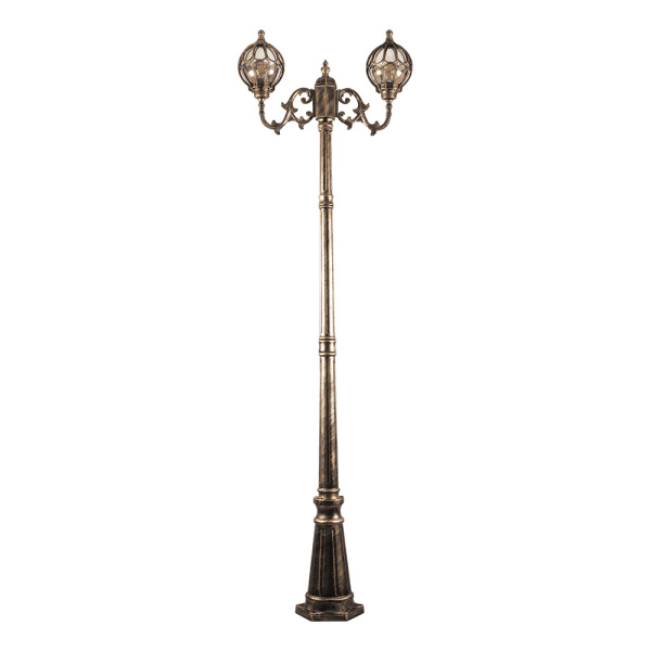 Светильник садово-парковый Feron PL3708 круглый, столб 2*60W 230V E27, черное золото