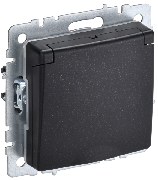 BRITE Розетка 1-местная с з/з с защитными шторками и крышкой 16А IP44 РСбш10-3-44-БрЧ черный IEK