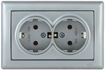 Розетка 2-местная РС21-1-0-БС с з/з 16А BOLERO серебряный IEK