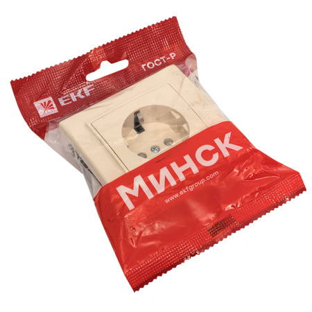 Минск Розетка 1-мест, СП с/з 16А бежевый с защ, штор, EKF