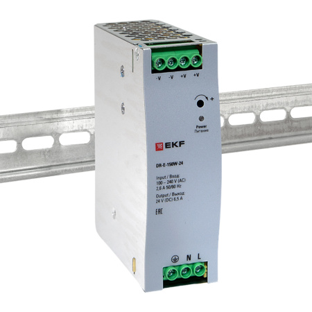 Блок питания на DIN рейку 150Вт, Uвх ~ 220 В AC, Uвых - 24 В DC постоянного тока EKF