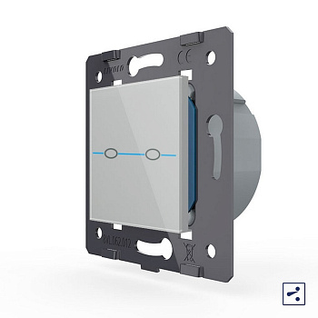 Двухклавишный проходной сенсорный выключатель Quadro, цвет серый (механизм) Livolo