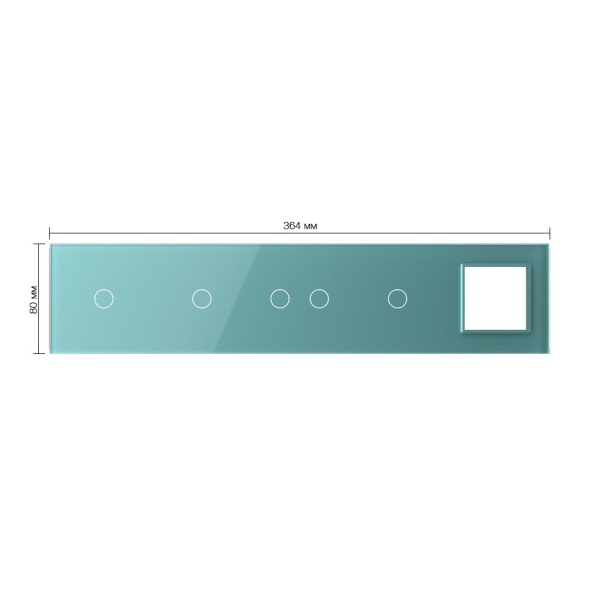 Панель для 4-х сенсорных выключателей и розетки, 5 клавиш (1+1+2+1), цвет зеленый, стекло Livolo